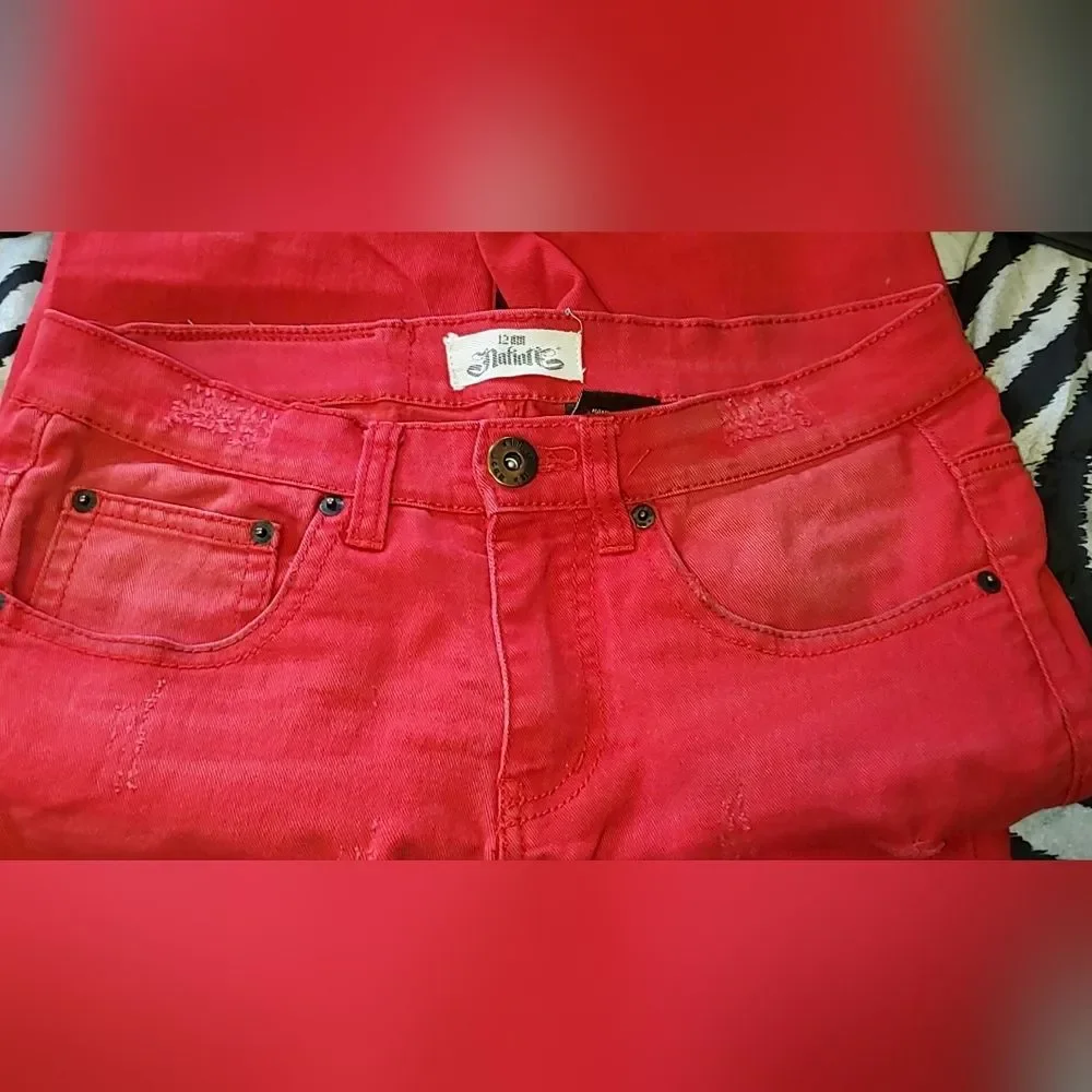 Men's Vibrant Red Skinny Jeans with Distressing